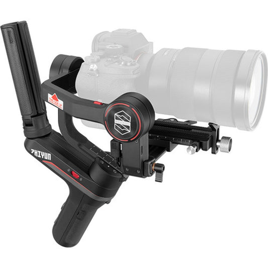 3-axis handheld camera stabilizer gimbal with black handle and mounting plate
