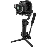 Handheld camera gimbal with top controls, lens mount and side handle grips