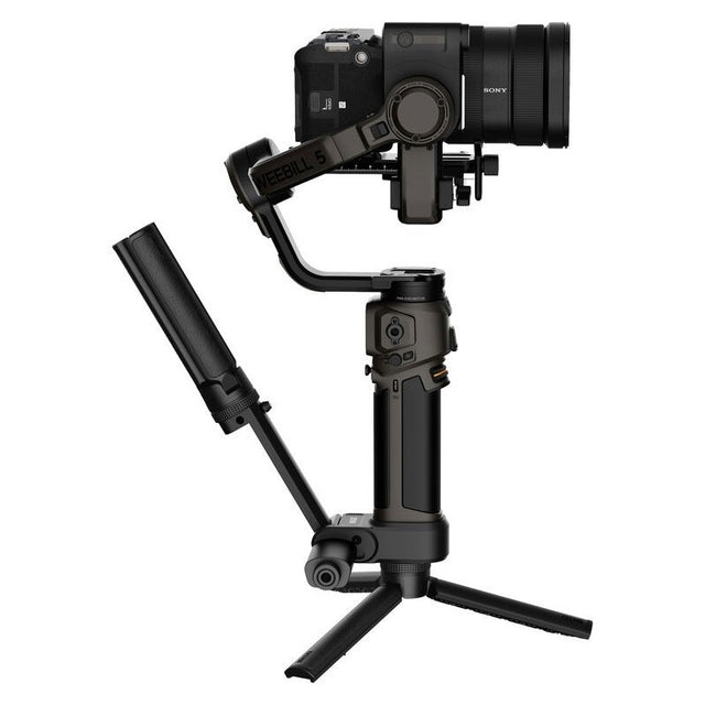 Stabilizator cameră cu braț lung și baze reglabile, design negru