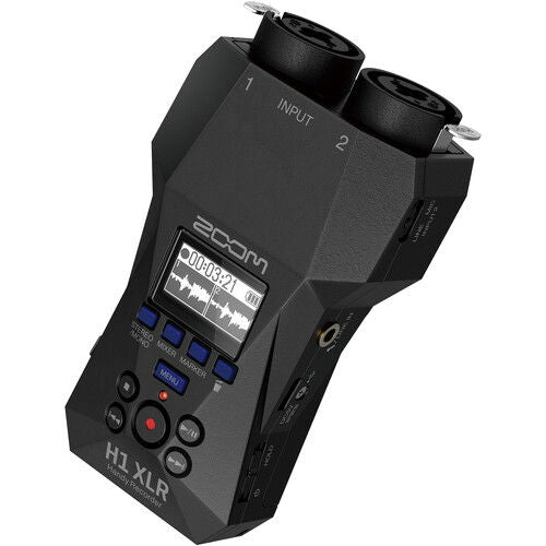 H1 XLR handheld recorder with LCD, two top dials, and side jack panel