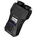 H1 XLR handheld recorder with LCD, two top dials, and side jack panel