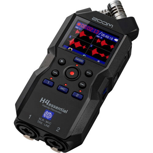 Recorder audio portabil Zoom H4essential cu ecran color, buton roșu de înregistrare