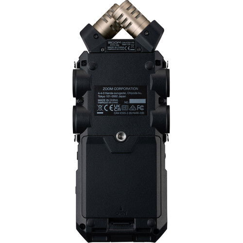 H6essential handheld audio recorder rear with mounting label and mic capsule