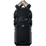 H6essential handheld audio recorder rear with mounting label and mic capsule