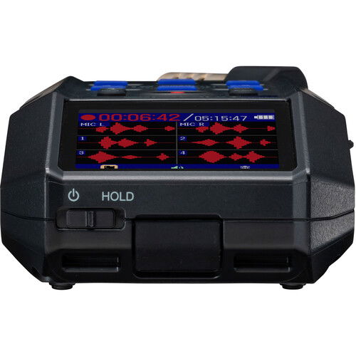 H6essential recorder back view, HOLD switch and colored waveform LCD