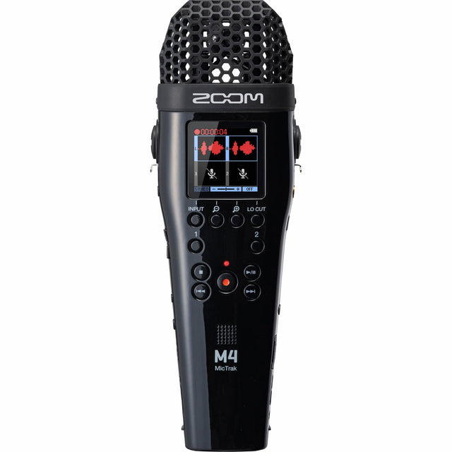 Zoom M4 MicTrak stereo mic recorder with display and front control buttons, dark body