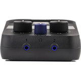 PodTrak P2 top view with three knobs and two blue input/monitor connectors