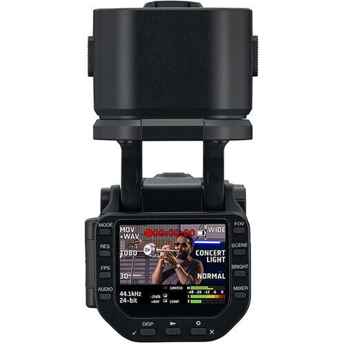 Rear view of Q8n-4K video recorder with LCD showing recording mode and settings