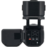 Bottom controls of Q8n-4K video recorder with power, mic, and channel switches