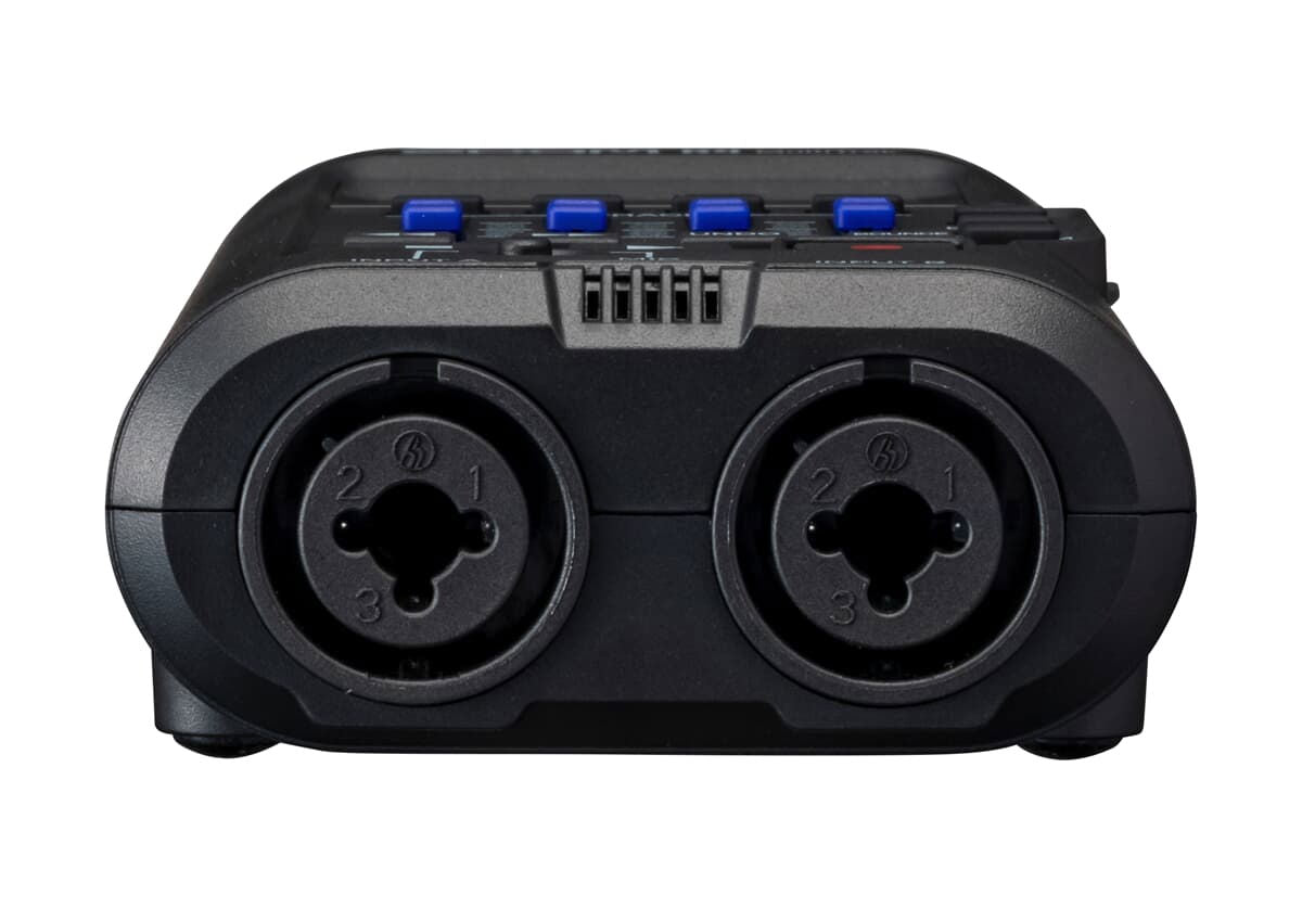 Bottom of Zoom R4 MultiTrak with two mounting holes and rear connector ports